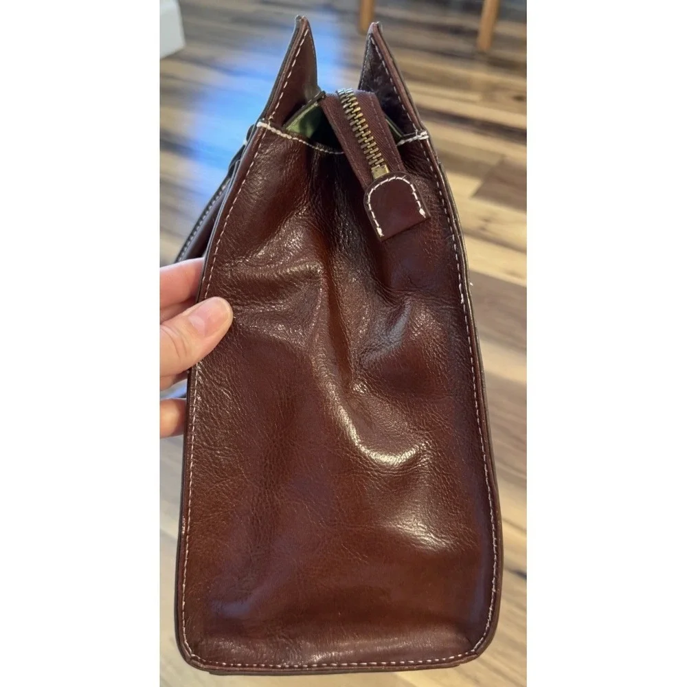 Vintage Franklin Covey Italian Leather Tote Bag Brown Work Organizer Purse - Picture 4 of 16